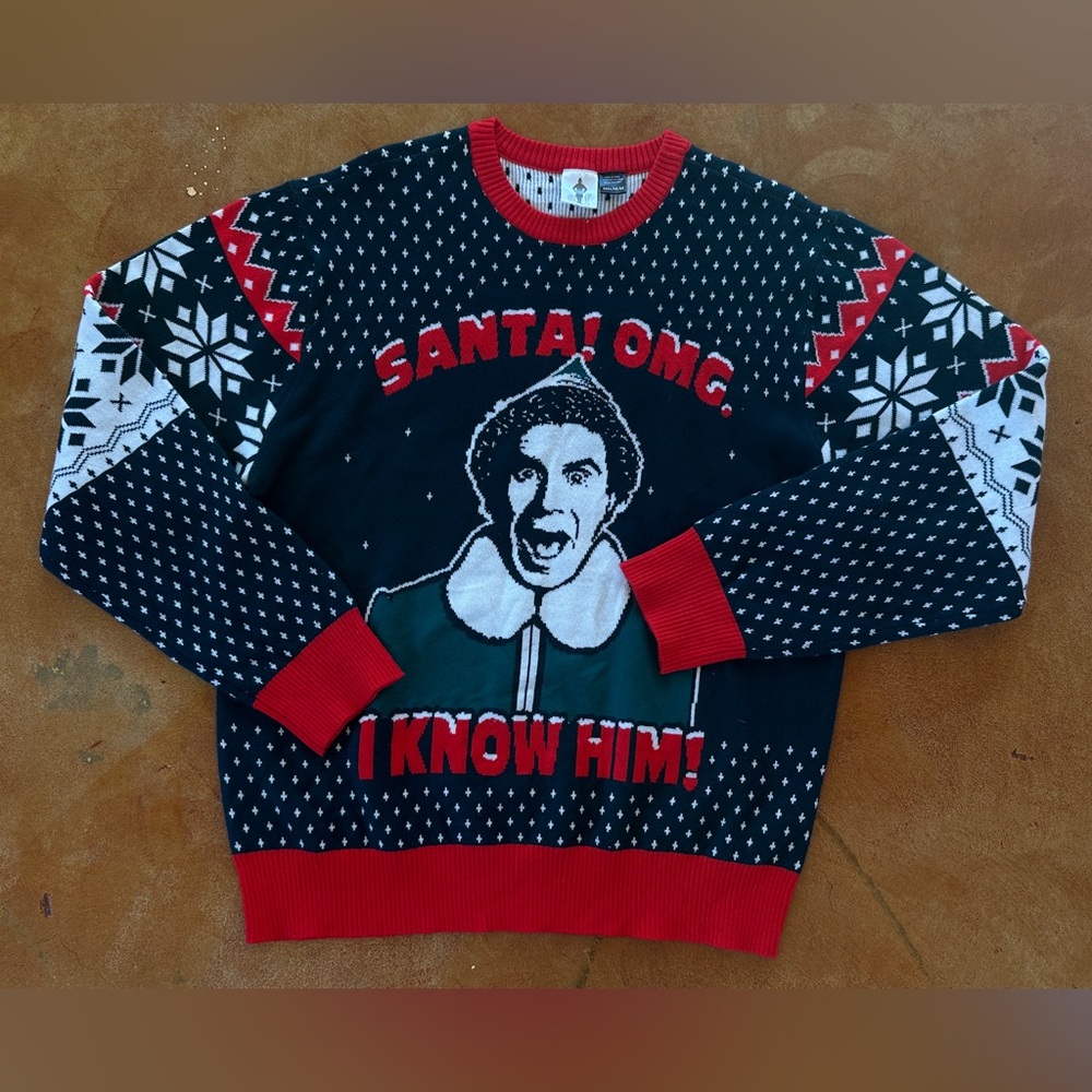 Elf - 'Santa! OMG I Know Him!' Christmas Sweater - Great White Elephant Gift